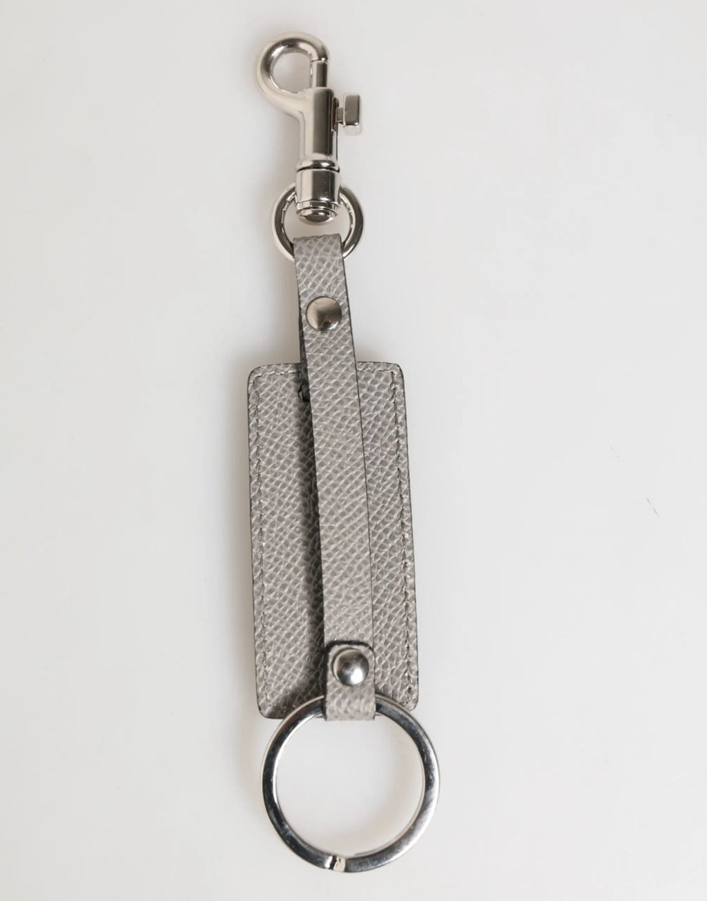 Porte-clés dolce & gabbana en cuir gris texturé avec anneau et mousqueton en métal pour homme