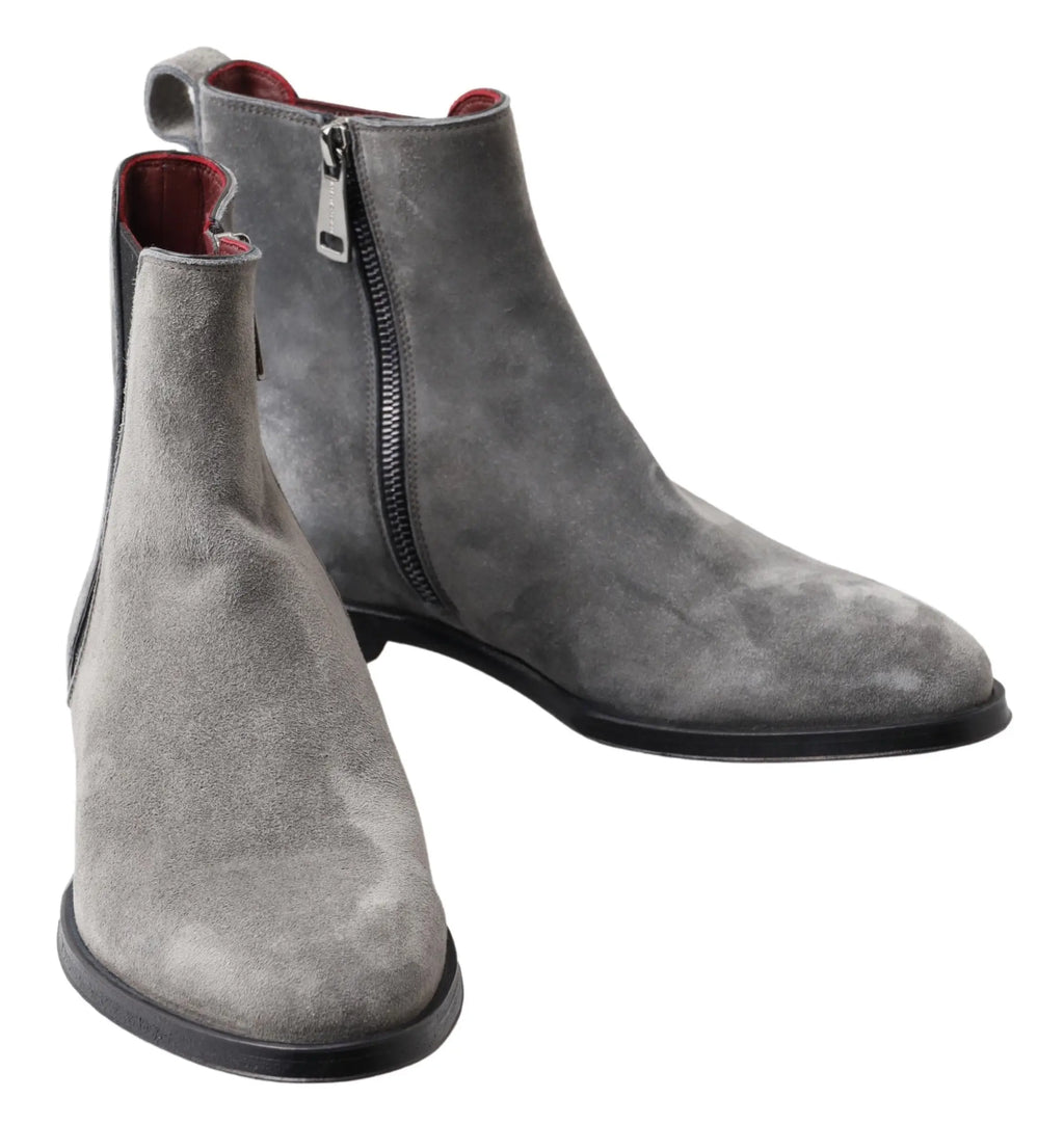 Dolce & gabbana bottines hommes en cuir gris avec semelle en caoutchouc noir et doublure rouge en suède