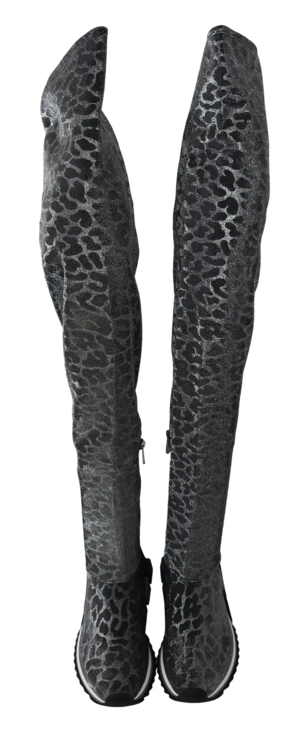Bottes over-the-knee leopard noir et gris à finition texturée brillante dolce & gabbana gray leopard high top sneakers booties shoes