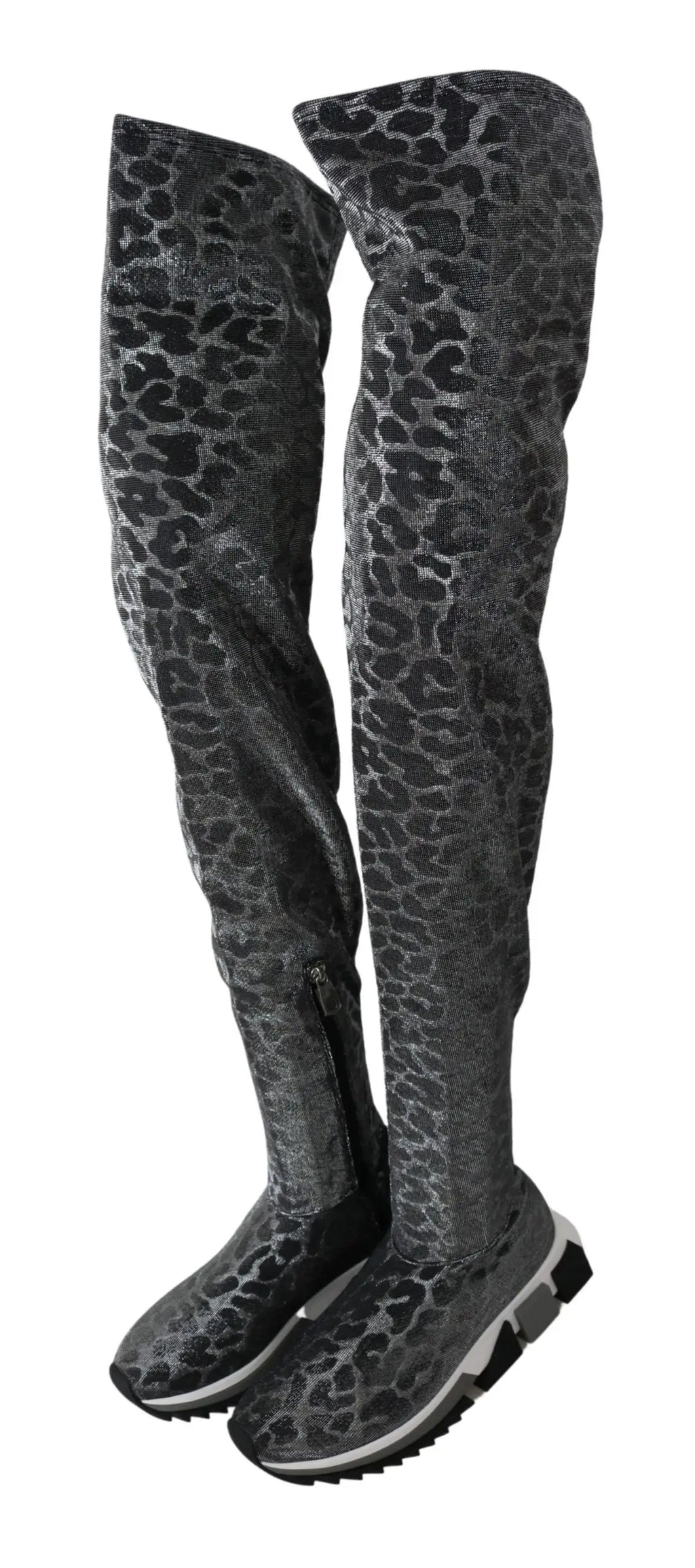 Bottes hautes dolce gabbana léopard noir et gris avec semelle épaisse et tige montante style sneakers