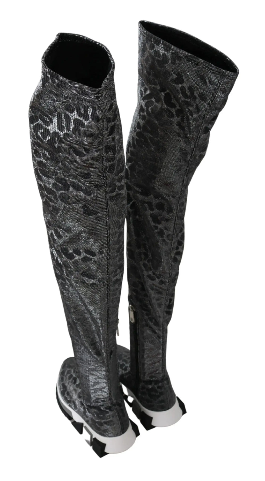 Bottes cuissardes dolce & gabbana grises léopard en noir et gris avec semelle blanche épaisse