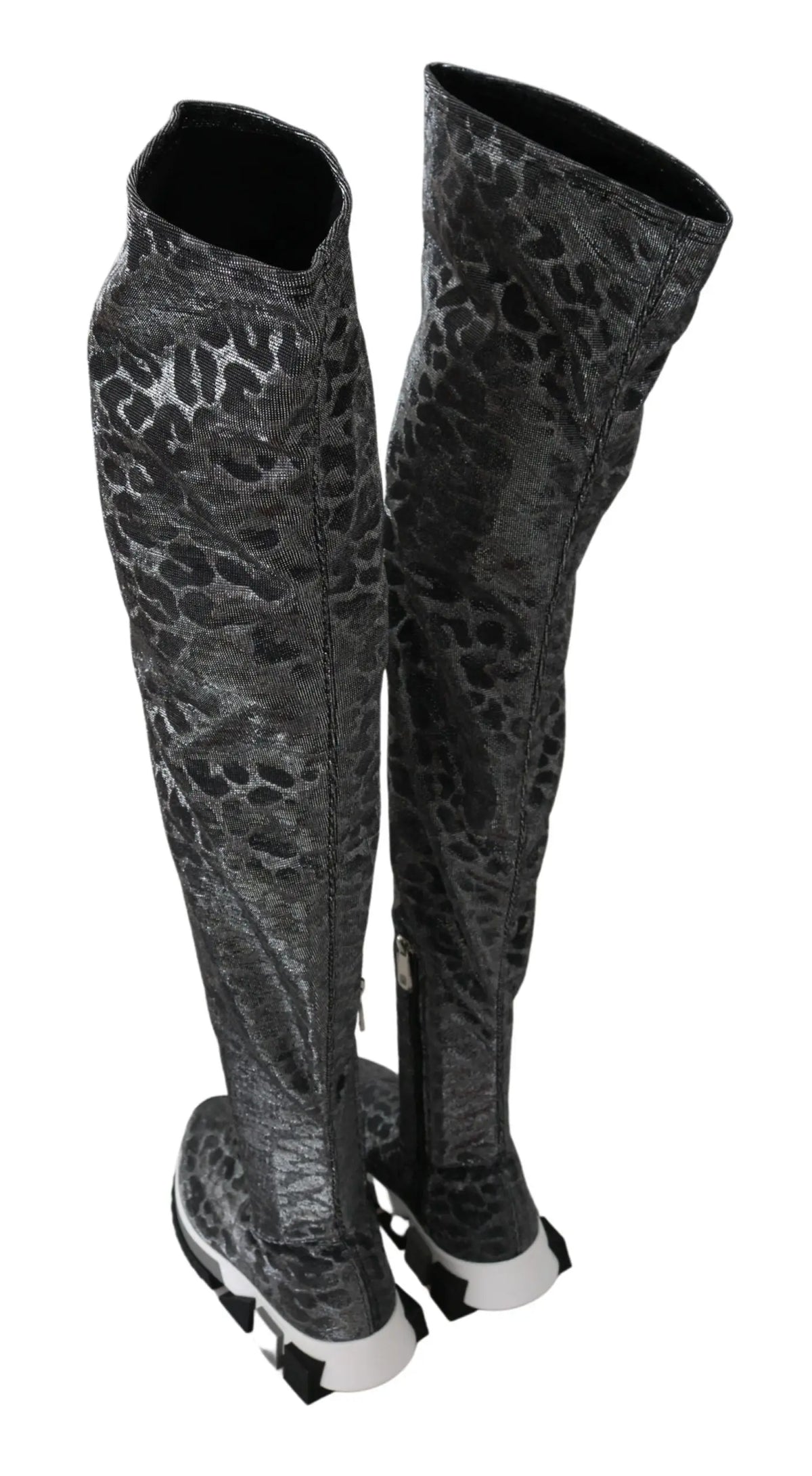 Bottes cuissardes dolce & gabbana grises léopard en noir et gris avec semelle blanche épaisse