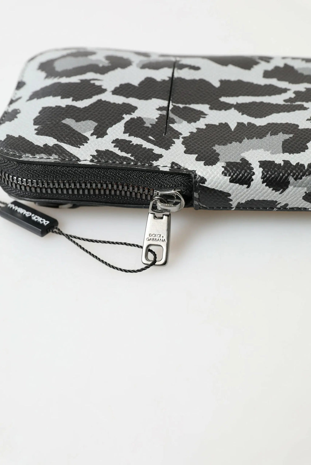 Dolce & gabbana portefeuille homme gris léopard cuir avec fermeture éclair sac bandoulière téléphone