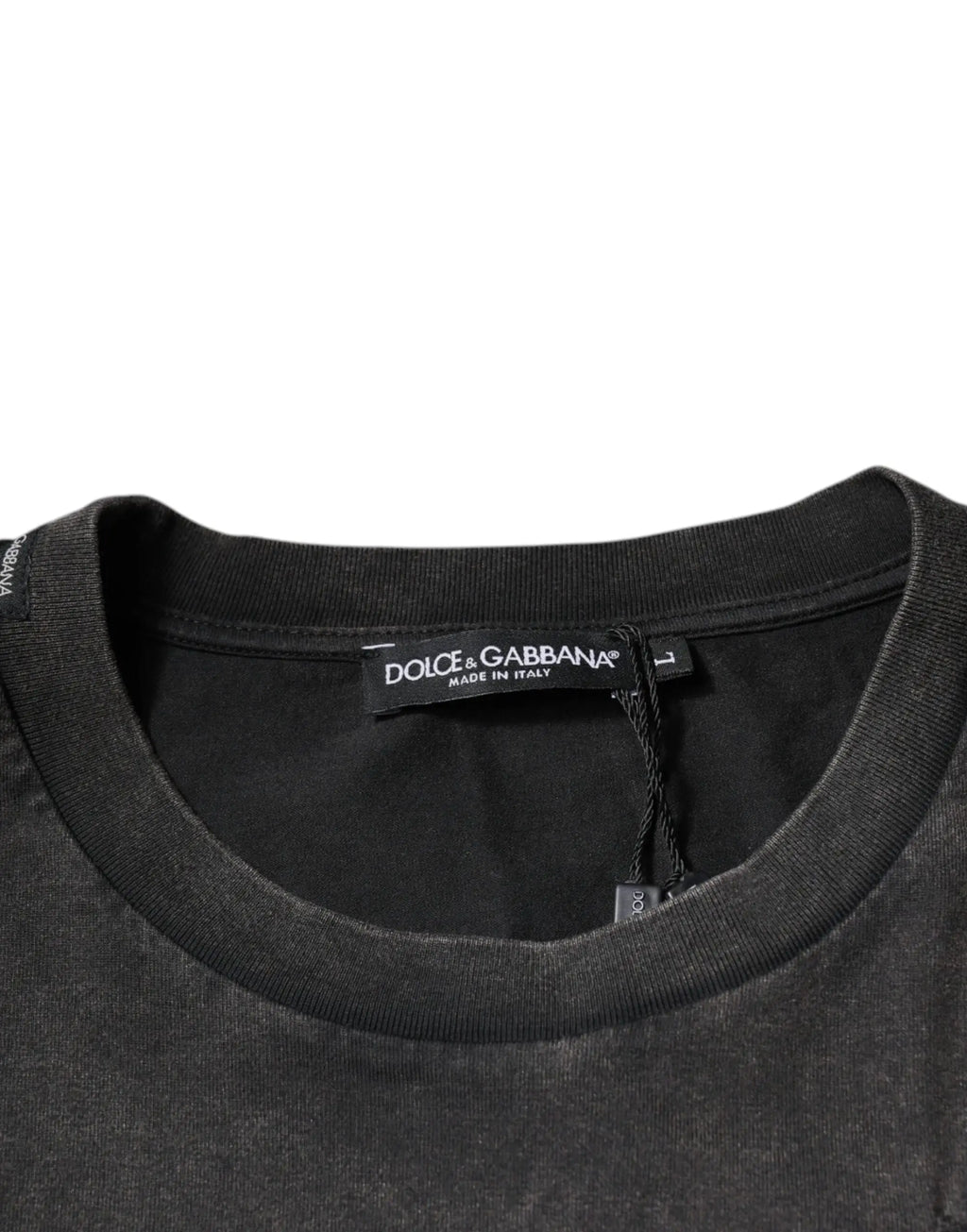 T-shirt dolce & gabbana noir en coton avec col rond côtelé et étiquette made in italy