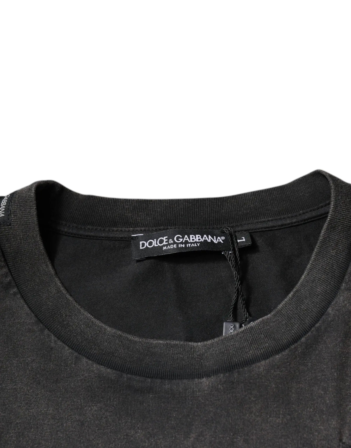T-shirt dolce & gabbana noir en coton avec col rond côtelé et étiquette made in italy