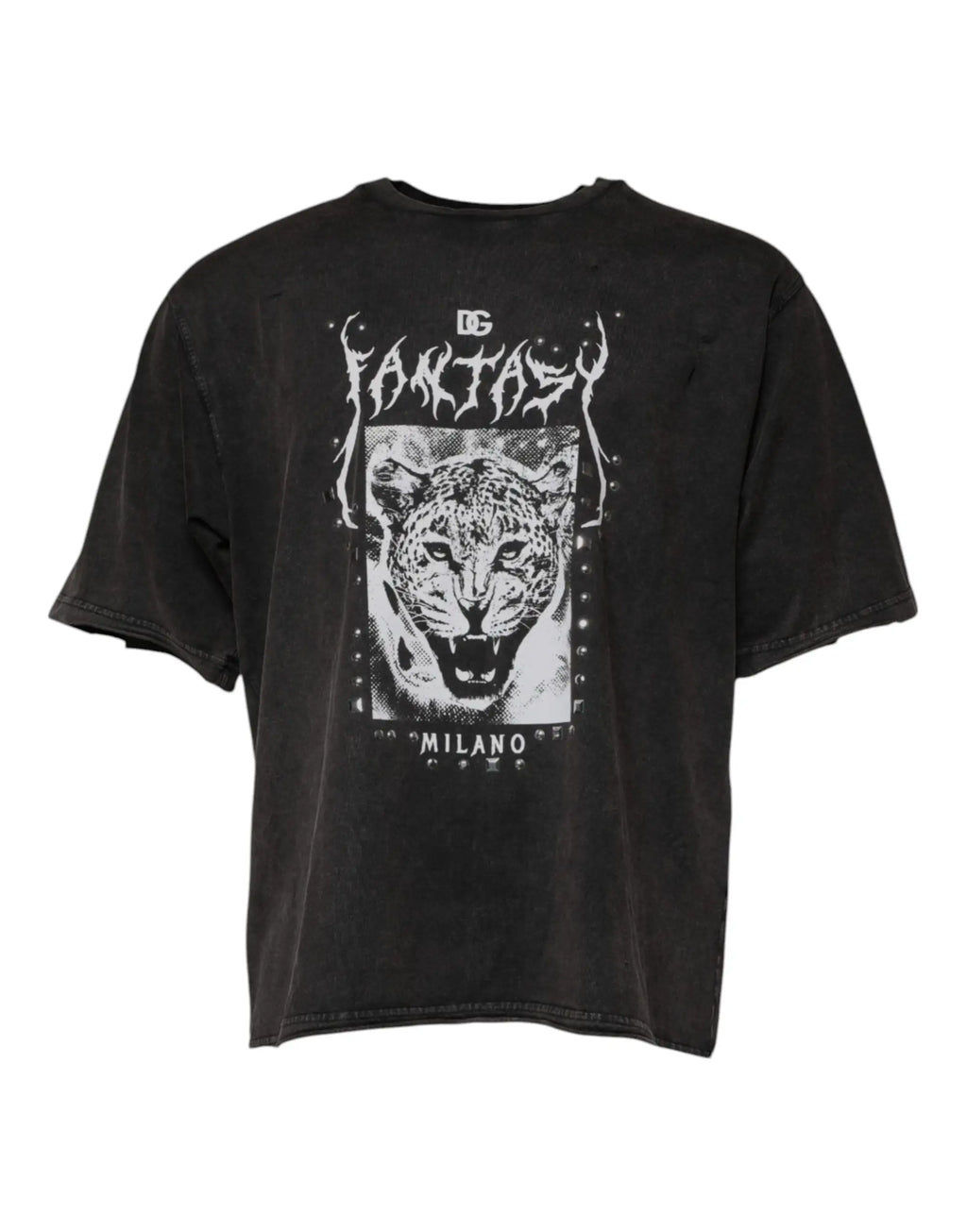 T-shirt dolce & gabbana en coton gris avec imprimé léopard et graphique blanc vieilli fantaisie milano