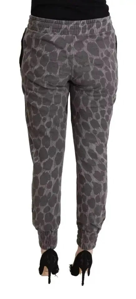 Pantalon de jogging dolce & gabbana gris à imprimé léopard avec taille élastique et poignets côtelés