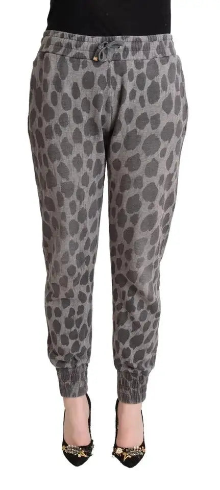 Pantalon jogger dolce & gabbana gris à imprimé léopard avec taille élastique et tissu doux confortable