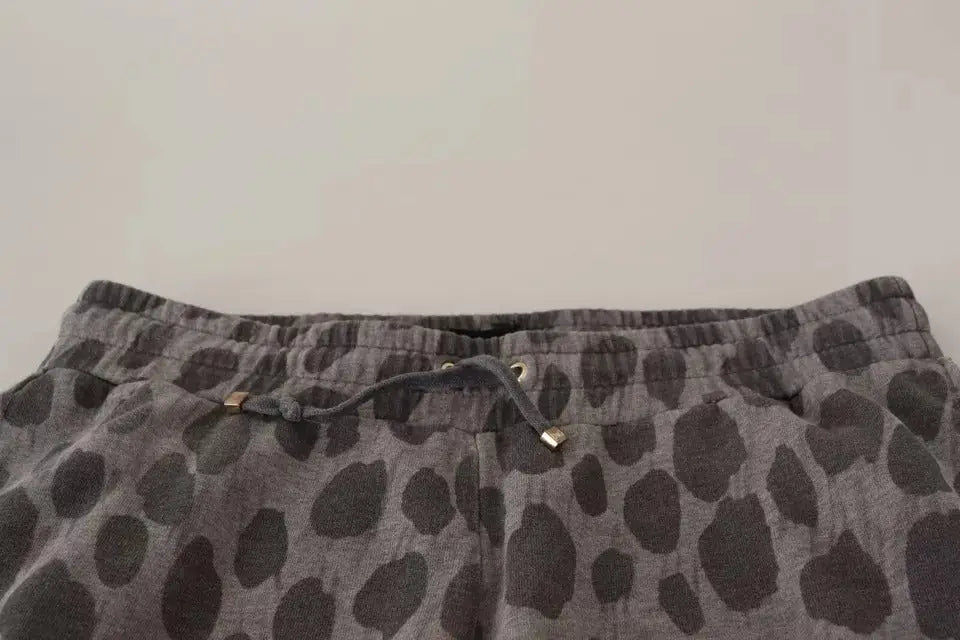 Dolce & Gabbana pantalon jogger gris à imprimé léopard en sweat avec taille élastique et cordon de serrage