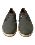 Espadrilles slip-on en toile olive foncé avec clous métalliques noirs, loafers en lin et cuir gris dolce & gabbana