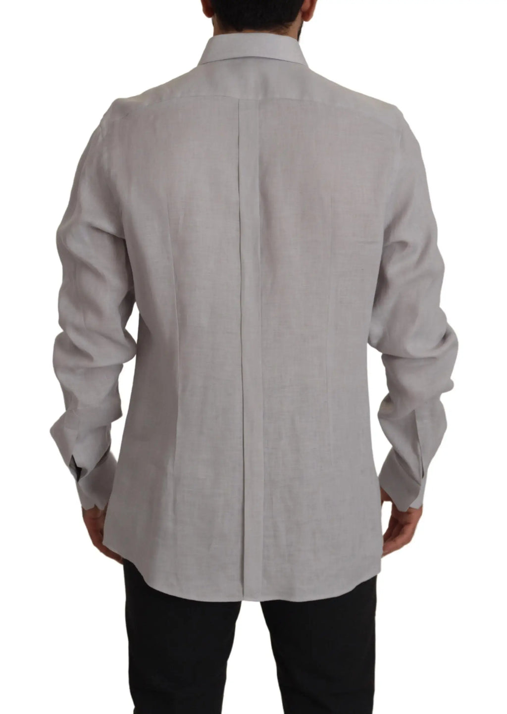 Chemise formelle homme dolce & gabbana grise en lin manches longues avec col classique vue dos
