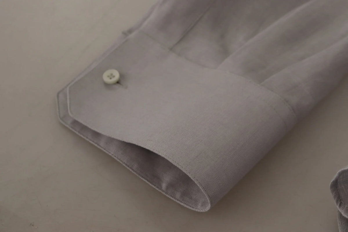Manchette de chemise formelle dolce & gabbana gris en lin avec bouton blanc en coton gris clair