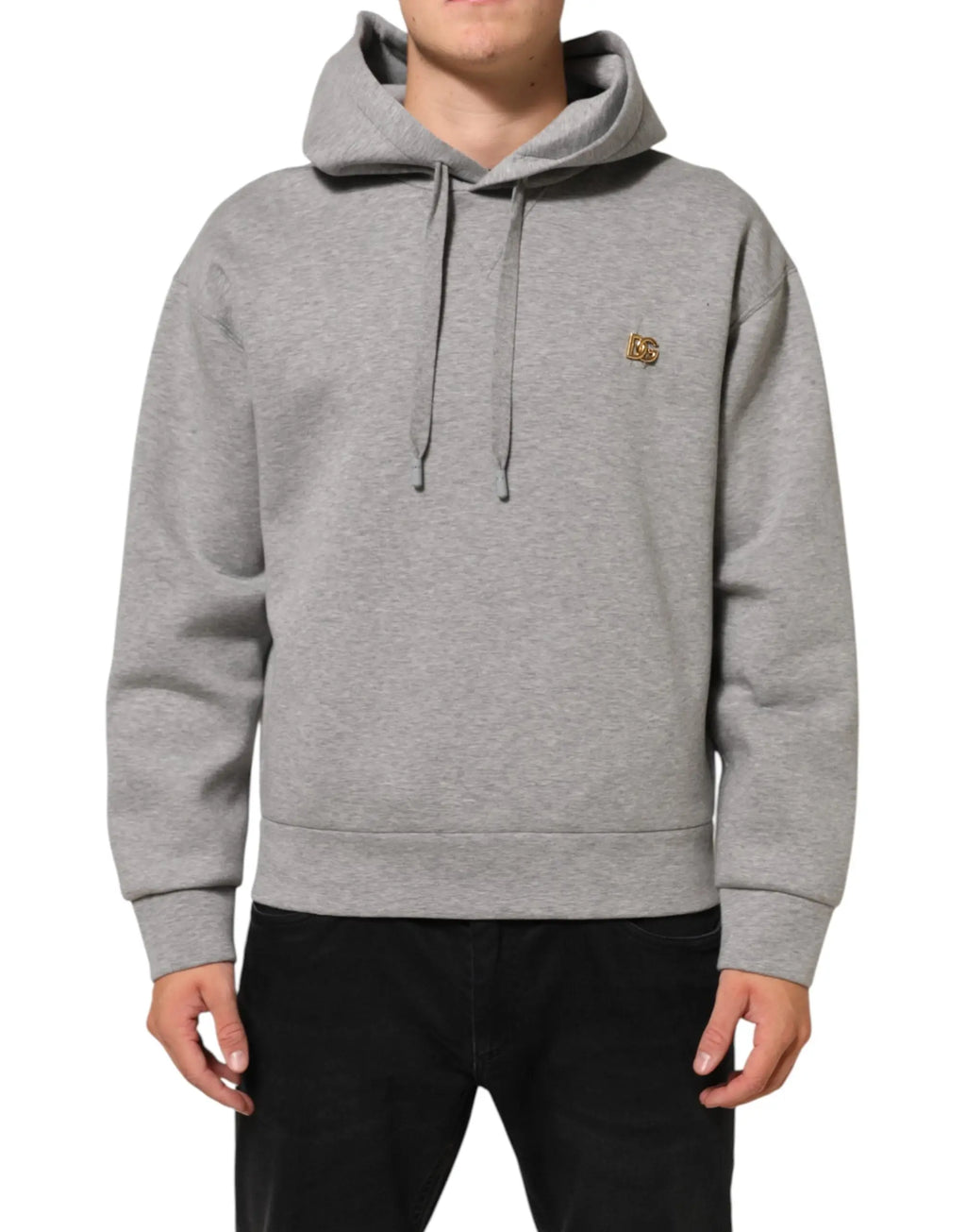 Sweat à capuche dolce & gabbana gris en coton chiné avec petit logo doré et cordons assortis