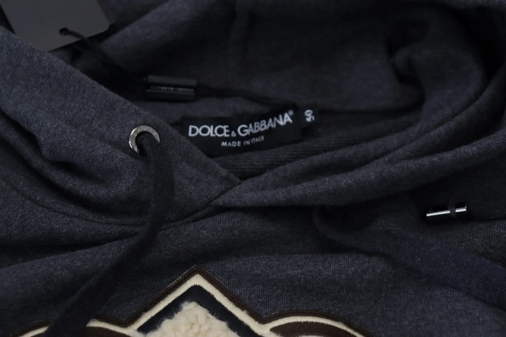 Sweat à capuche dolce & gabbana gris en coton avec logo brodé et cordon noir