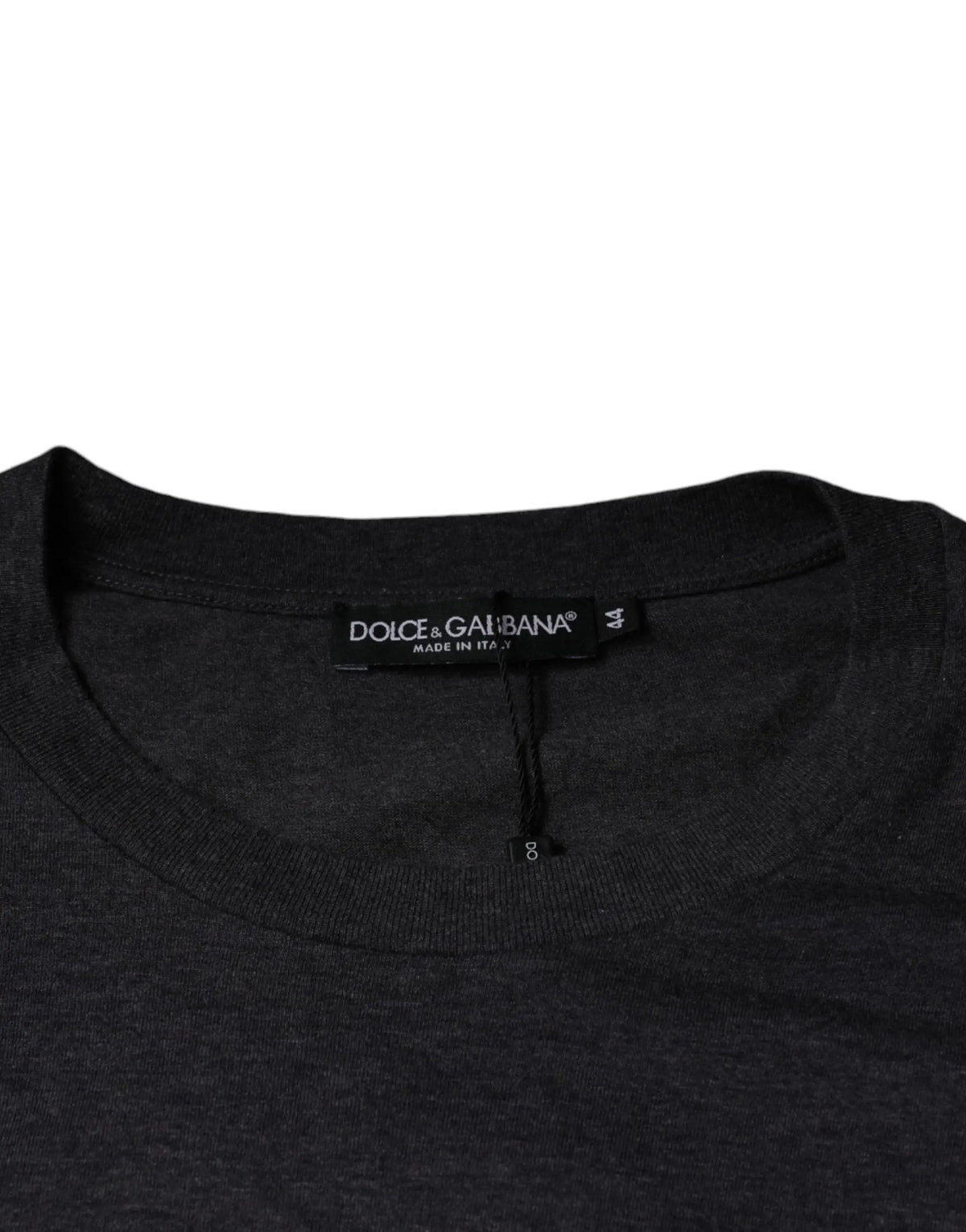 T-shirt dolce & gabbana noir avec texture chinée subtile et col rond en coton avec patch logo gris