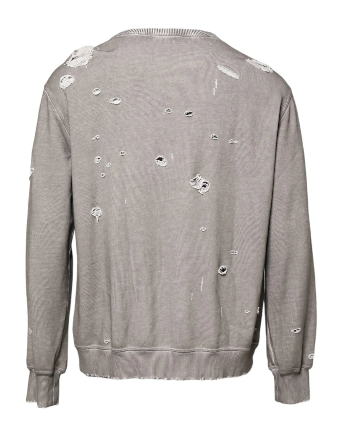 Sweatshirt dolce gabbana gris à logo avec rips et bords effilochés visible au dos