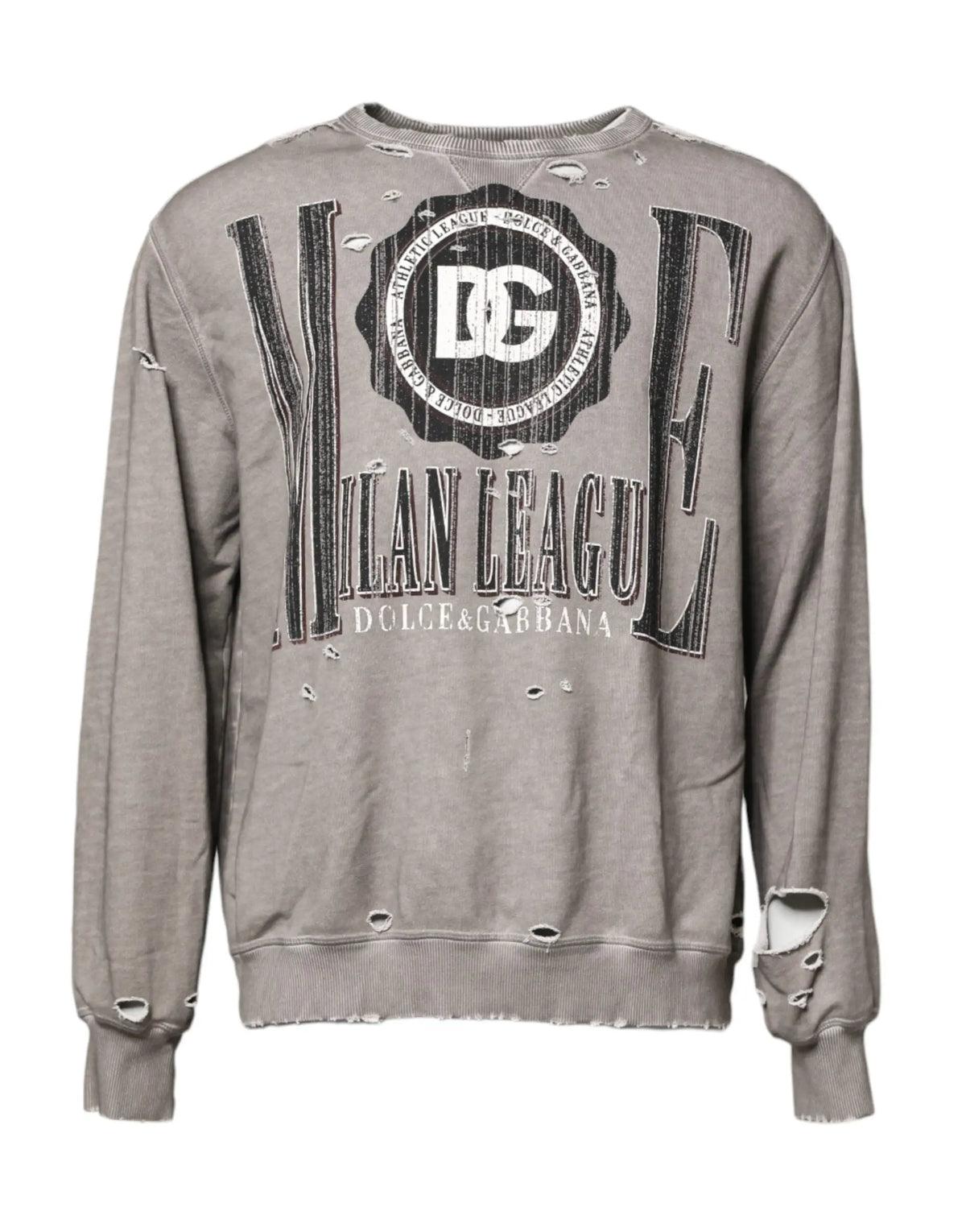 Dolce & gabbana pull gris en coton avec logo milan league noir et blanc et col rond