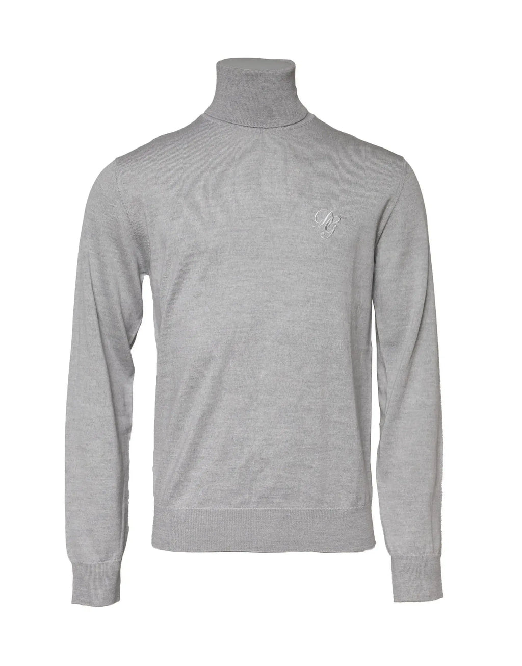 Dolce & Gabbana pull col roulé gris en maille avec logo brodé subtil sur la poitrine