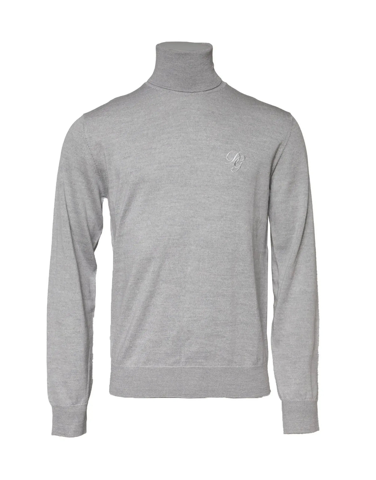 Dolce & Gabbana pull col roulé gris en maille avec logo brodé subtil sur la poitrine