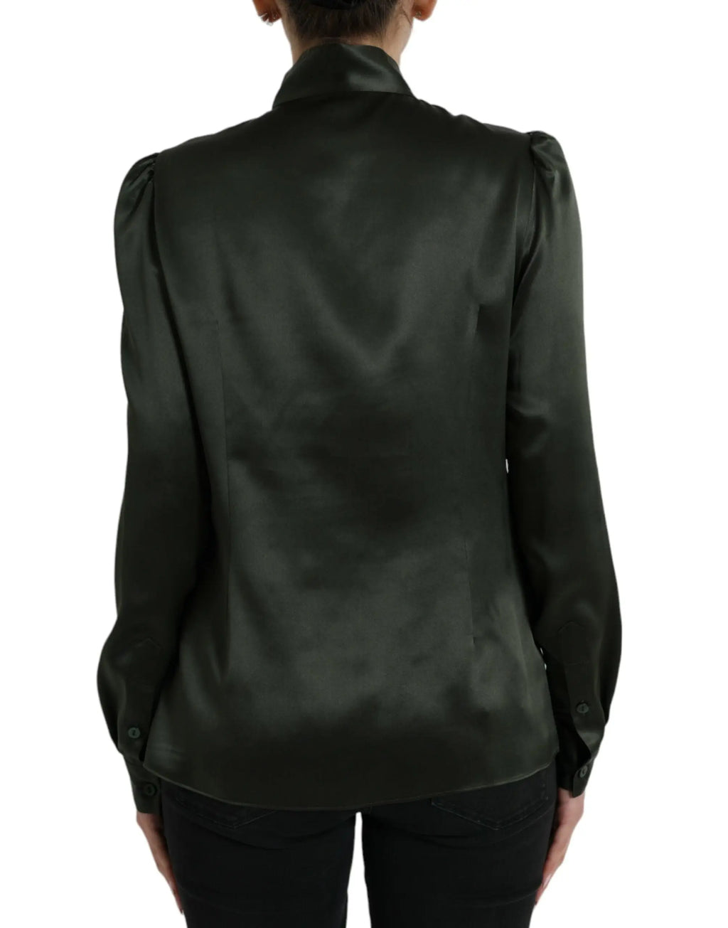 Blouse dolce & gabbana en satin noir avec manches bouffantes et col montant style ascot manches longues grises
