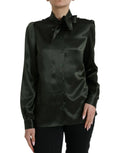 Blouse dolce & gabbana grise en satin avec manches longues bouffantes et col ascot avec nœud au cou
