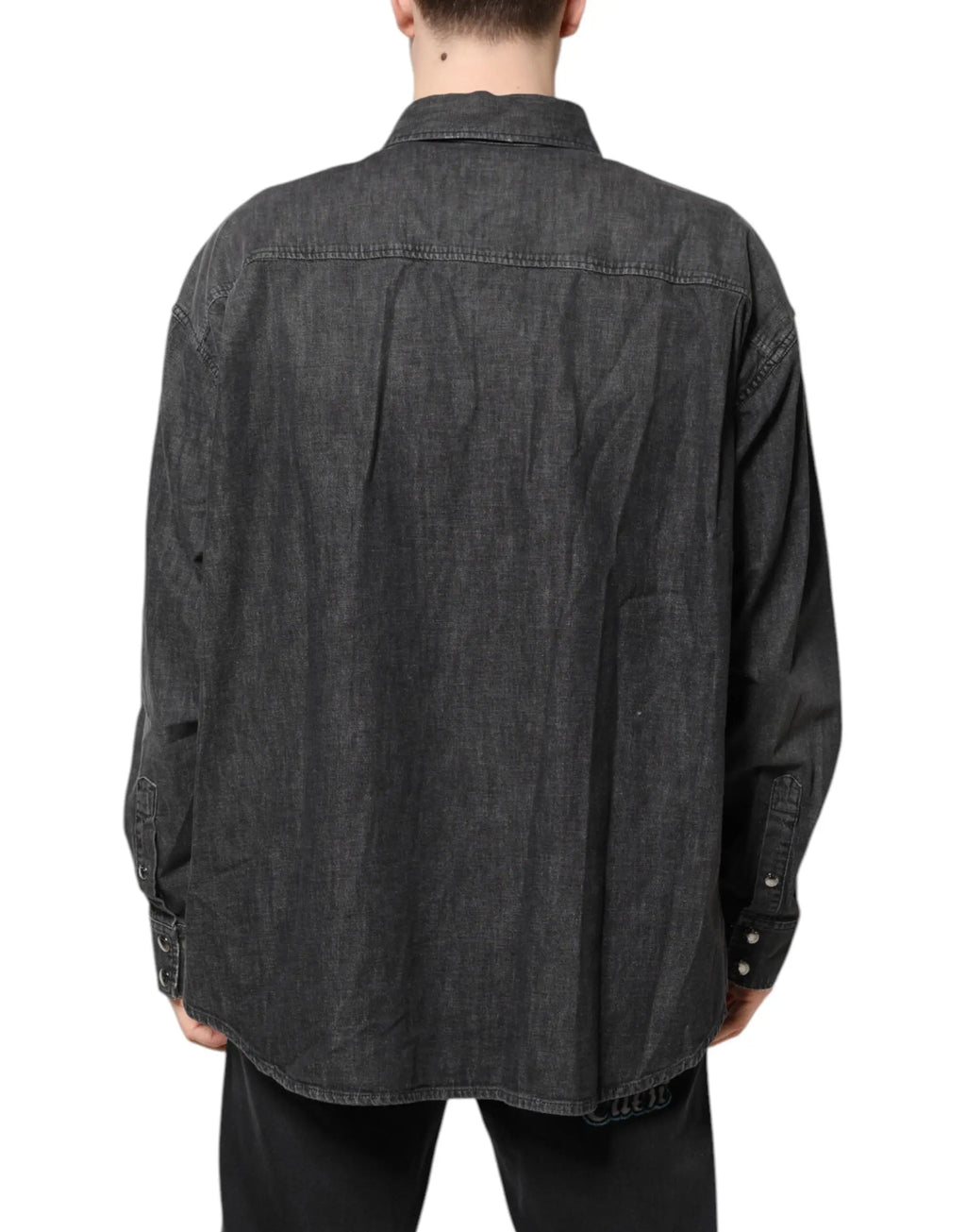 Dolce & gabbana chemise en denim gris foncé à manches longues avec col classique et poignets boutonnés