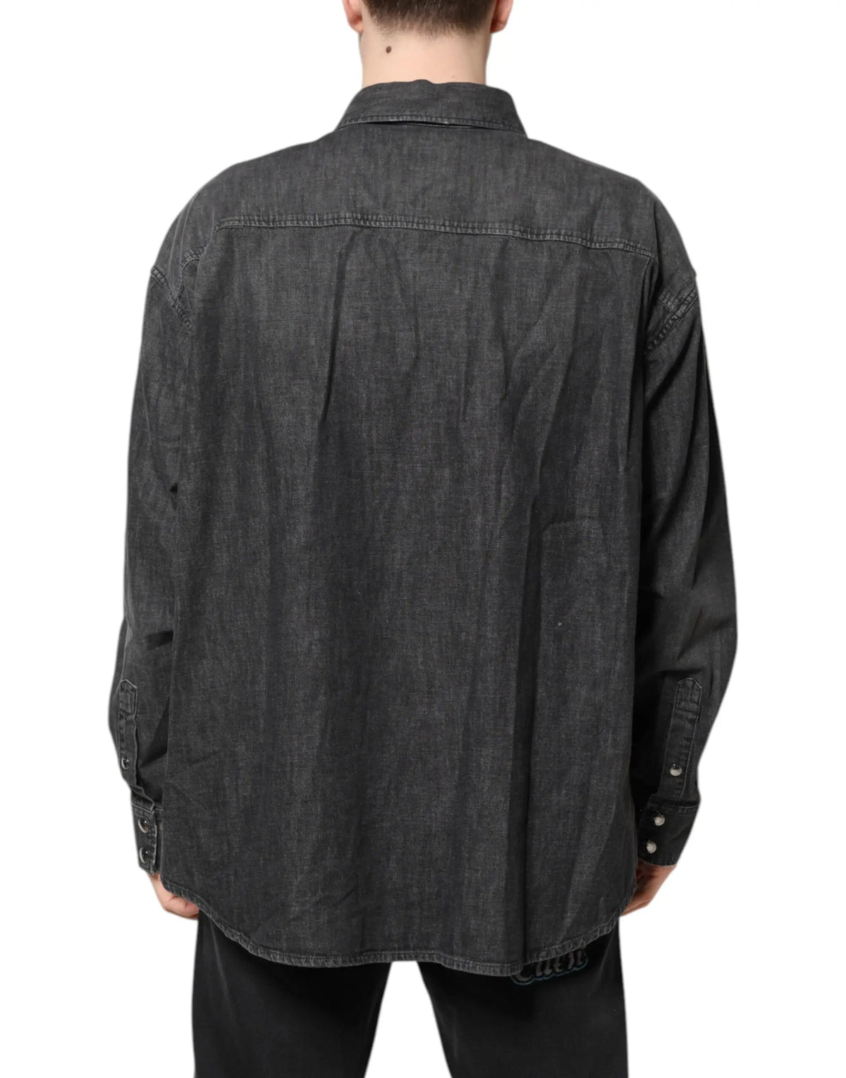 Dolce & gabbana chemise en denim gris foncé à manches longues avec col classique et poignets boutonnés