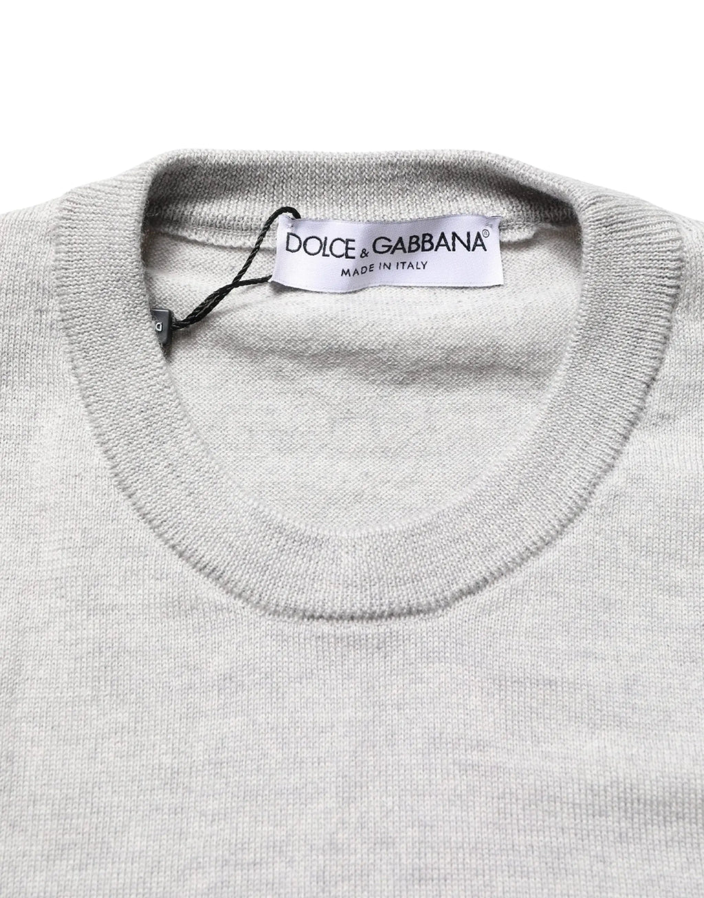 Pull dolce & gabbana gris à manches longues en maille fine douce avec col rond classique