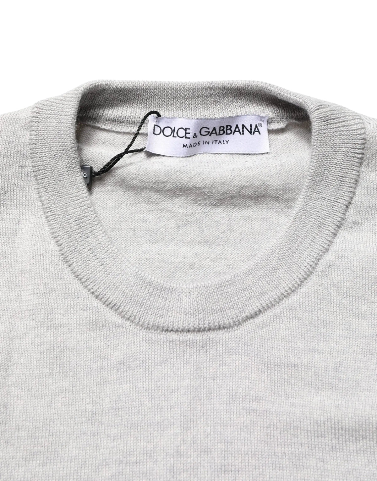 Pull dolce & gabbana gris à manches longues en maille fine douce avec col rond classique