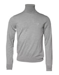 Pull encolure roulée gris dolce gabbana à manches longues avec maille texturée subtile et logo brodé poitrine gauche