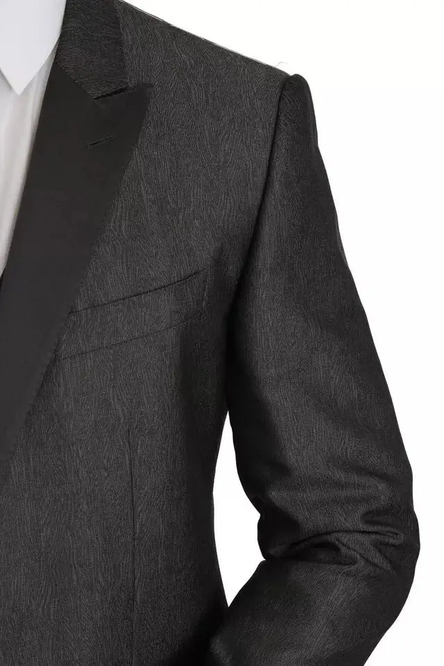 Veste blazer dolce & gabbana martini gris foncé en laine texturée avec épaules structurées et léger éclat