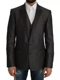 Blazer en laine gris foncé martini 2 pièces dolce & gabbana avec revers crantés et deux boutons avant