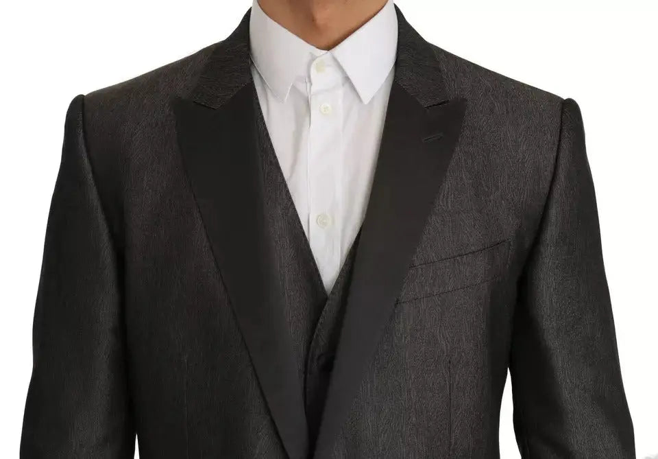 Veste de smoking en laine grise texturée avec revers en satin noir dolce gabbana martini 2 pièces