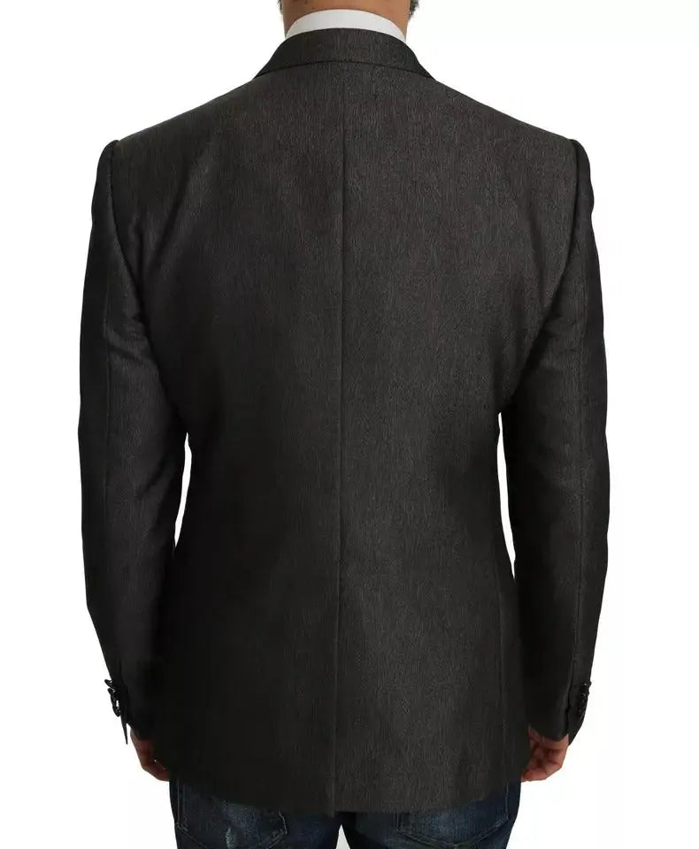 Blazer en laine texturée gris foncé dolce & gabbana martini avec coupe classique et revers crantés