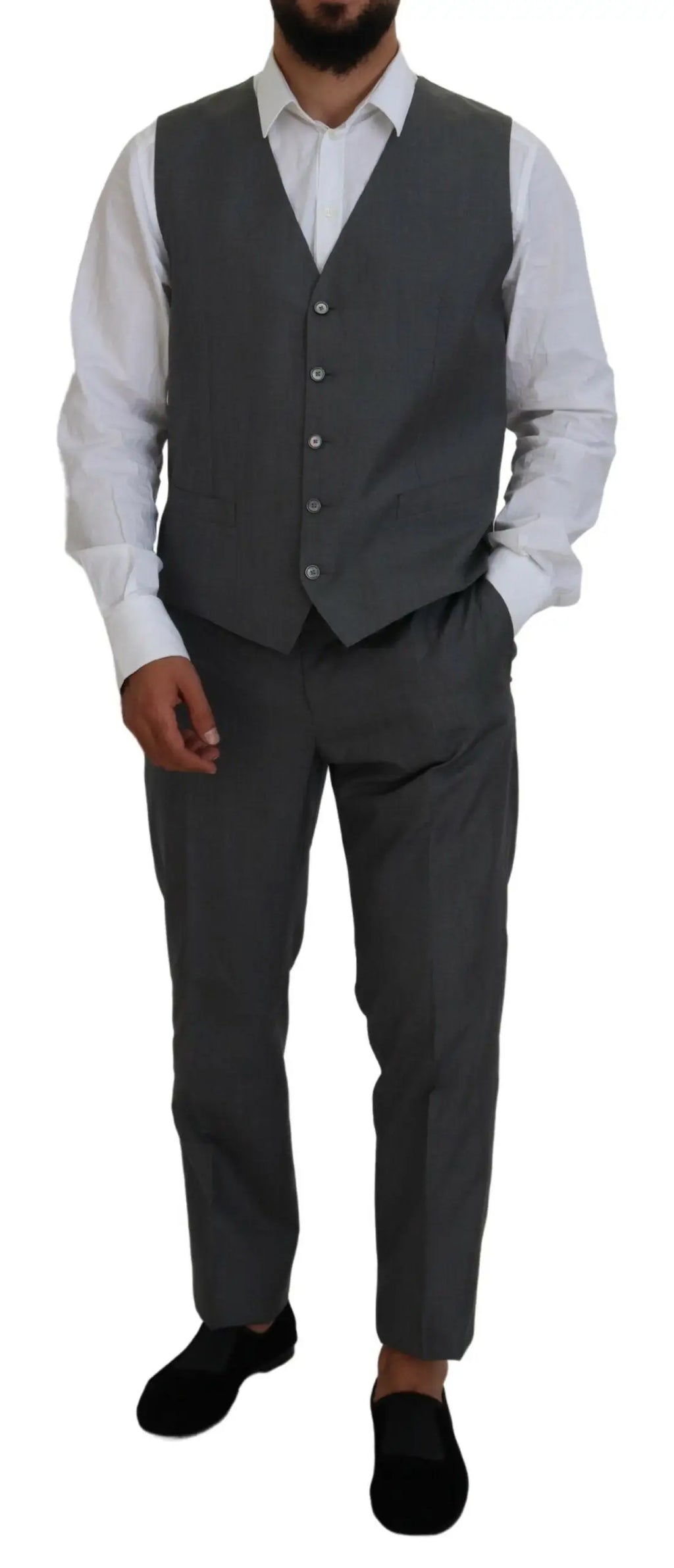 Gilet gris en laine avec fermeture à boutons et col à revers dans le costume slim fit dolce & gabbana martini 3 pièces