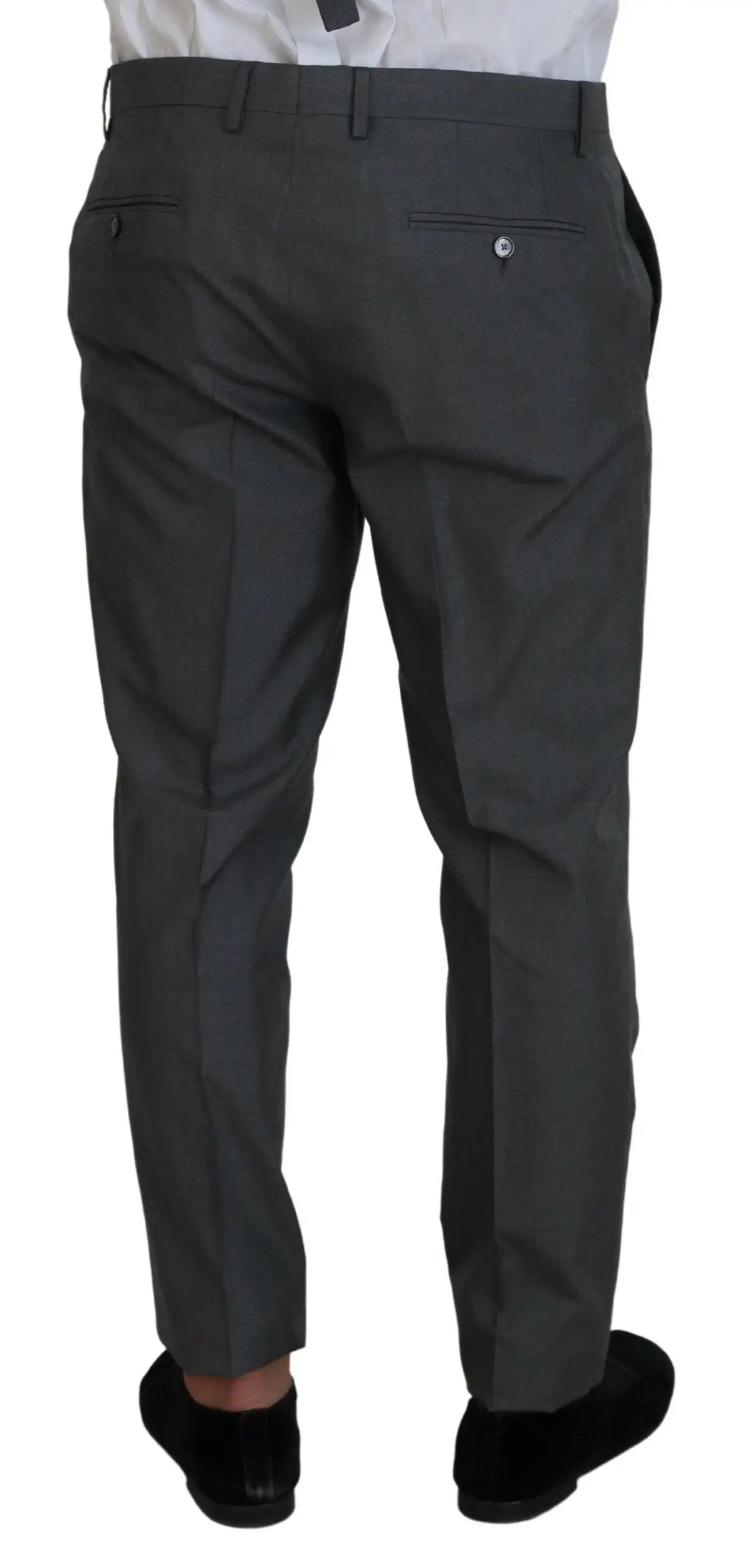 Pantalon formel gris foncé dolce & gabbana martini slim fit vue arrière avec poches arrière boutonnées