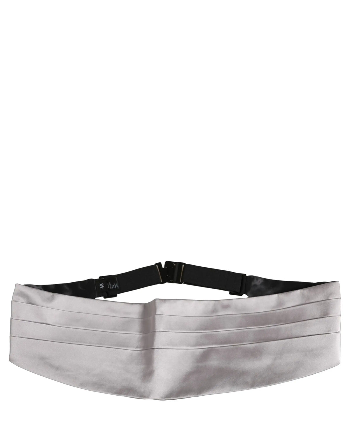 Dolce & gabbana gray men 100% silk belt waist cummerbund en satin argent avec design plissé et sangle réglable noire