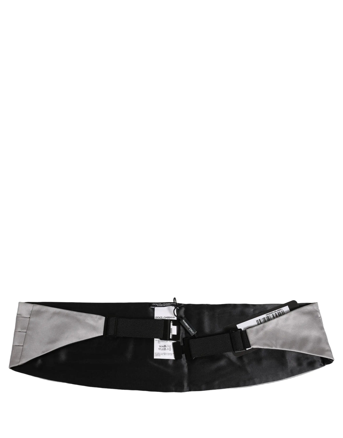 Ceinture dolce & gabbana grise pour homme en 100% soie avec boucle noire mate et bande réfléchissante noire et grise