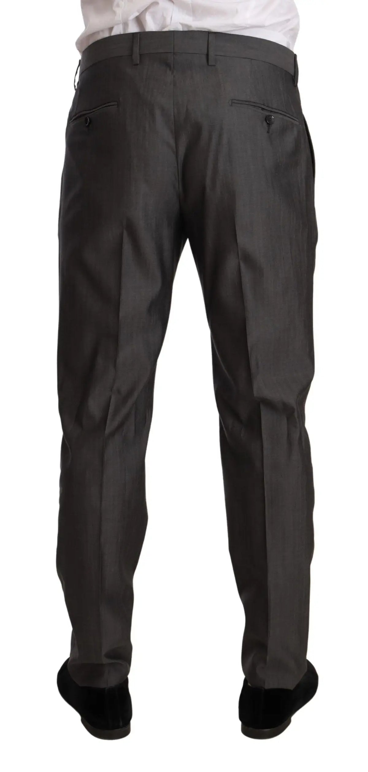 Pantalon formel gris foncé dolce & gabbana avec coupe slim élégante et plis subtils devant en tissu métallique martini