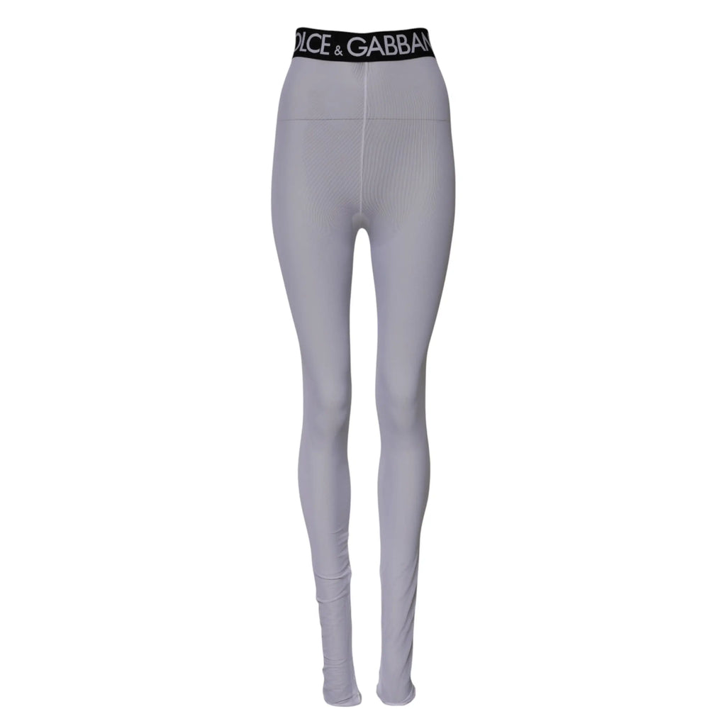 Legging dolce gabbana gris en nylon côtelé taille mi-haute avec ceinture élastique noire au logo dolce gabbana