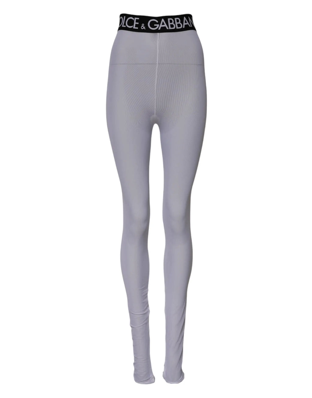 Legging dolce & gabbana gris en nylon mi taille avec texture côtelée et taille noire logo dg