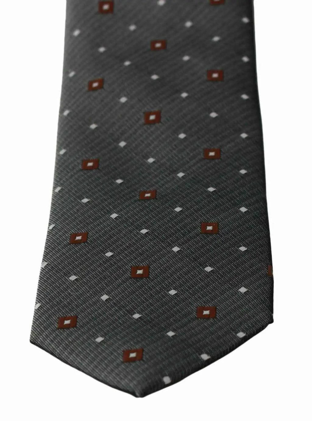 Cravate fine classique pour homme dolce & gabbana en soie grise foncée avec motif subtil de petits carrés bruns et losanges blancs