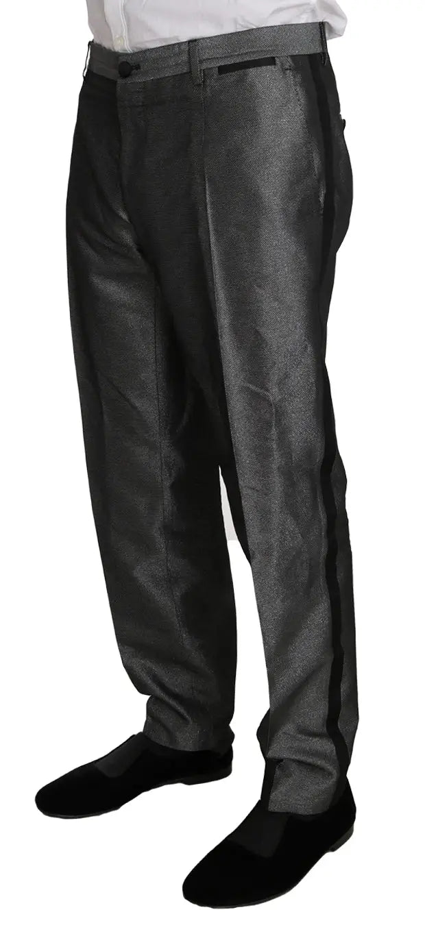 Pantalon plissé gris foncé dolce gabanna avec éclat subtil et bordure noire sur les coutures latérales