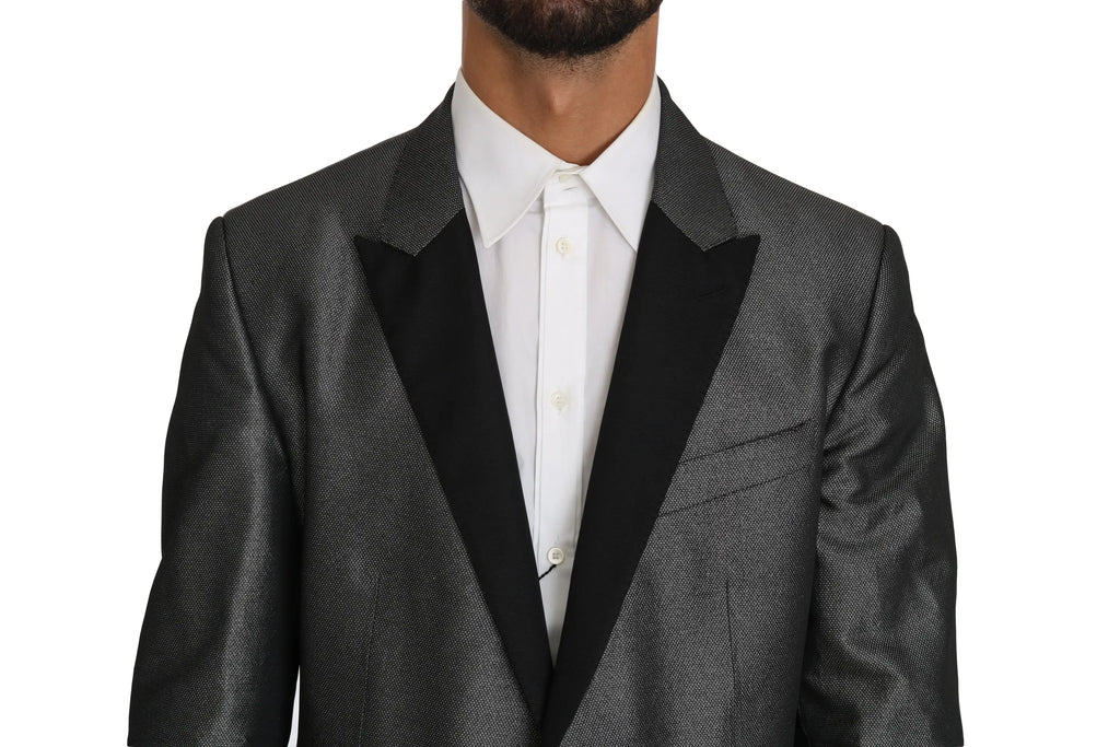 Veste de costume tuxedo dolce & gabbana noire et grise texturée avec un léger brillant et revers crantés classiques