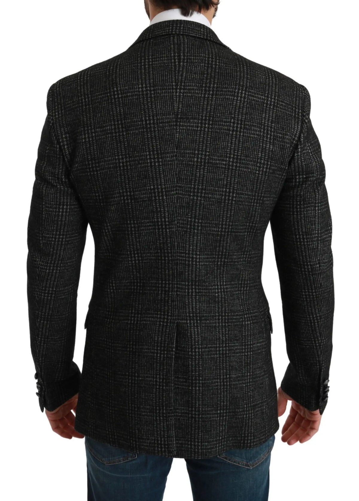 Dolce & Gabbana blazer slim fit gris à carreaux noir et gris en laine avec revers crantés