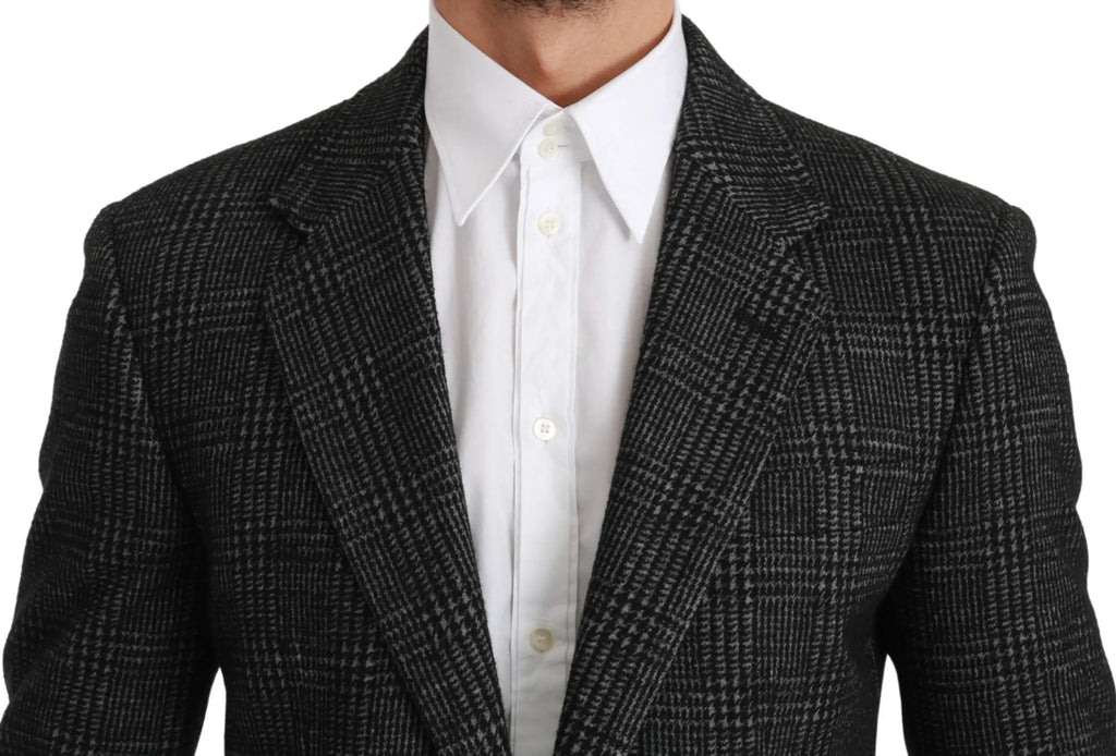 Dolce & gabbana blazer slim fit en laine à carreaux gris noir et blanc avec col cranté classique