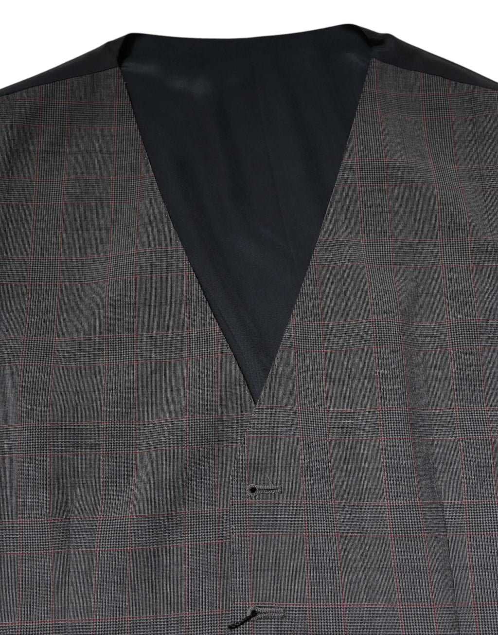 Gilet sans manches dolce & gabbana en laine à carreaux gris foncé et rouge avec doublure satinée noire pour costume formel