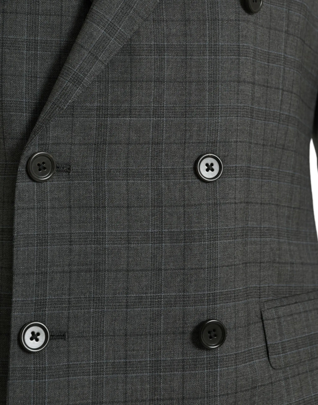 Veste de costume croisée gris foncé à carreaux subtils avec boutons noirs assortis dolce & gabbana martini en laine