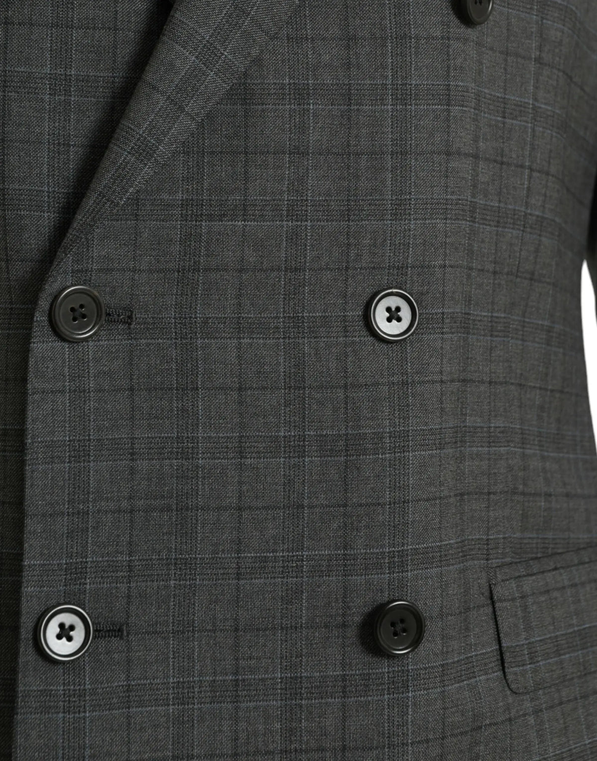 Veste de costume croisée gris foncé à carreaux subtils avec boutons noirs assortis dolce & gabbana martini en laine