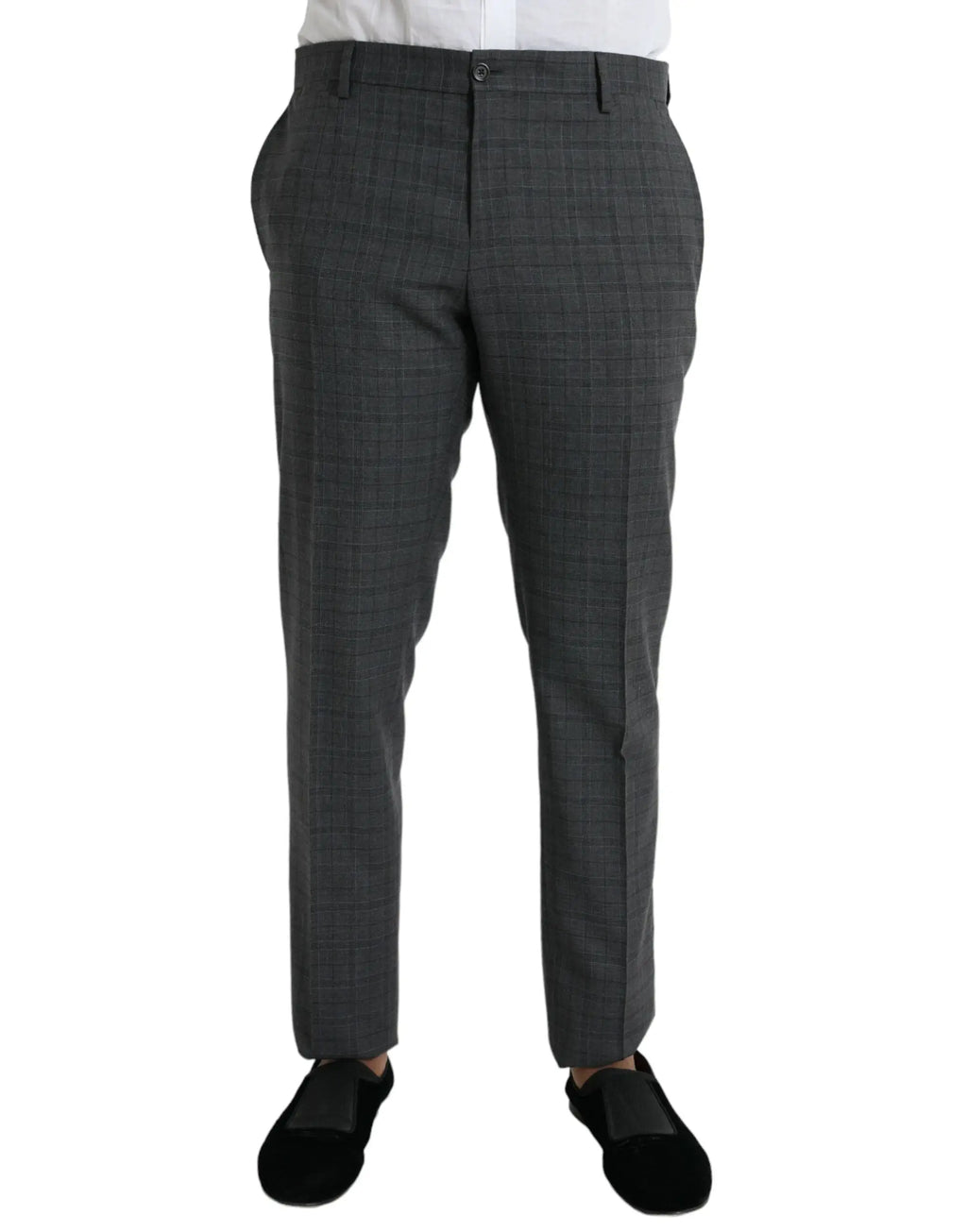 Pantalon de costume martini gris à carreaux en laine de dolce gabbana avec coupe ajustée et passants de ceinture